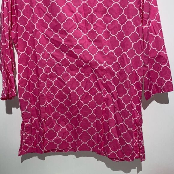 St. John's Bay Women's Quatrefoil Split Neck 3/4 Sleeve Cotton Blouse Large - Picture 6 of 8